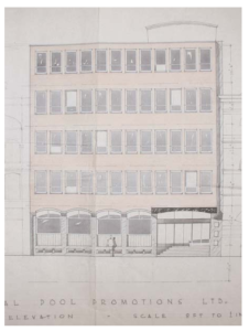 Design for Westmoreland House, approved by Bristol City Council Planning Department, December 1963.  From An Archeological Desk-Based Assessment of Westmoreland House, Dr Roger Leech, 2006